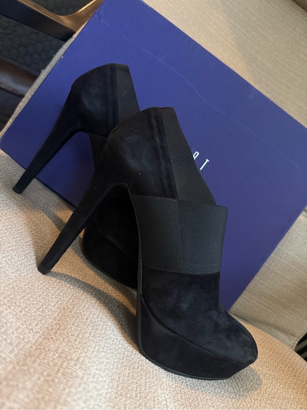 Stuart Weitzman Black Suede Platform Ankle Booties